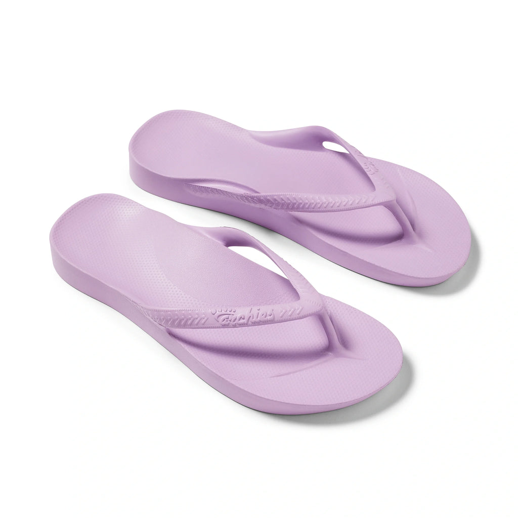 Lilac Archies Arch Support Flip Flops shown from the above