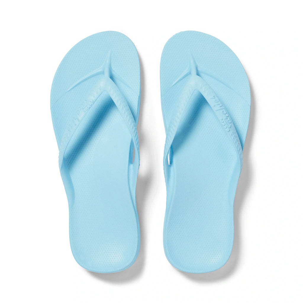 Sky Blue Archies Arch Support Flip Flops angle 01