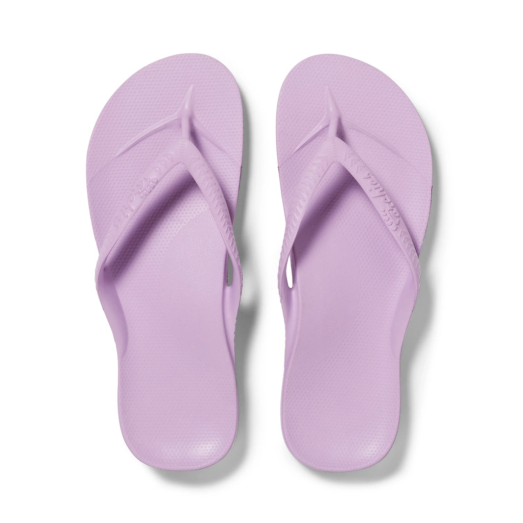 Lilac Archies Arch Support Flip Flops shown from above