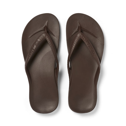 Archies Footwear brown flip-flops top view on a white background