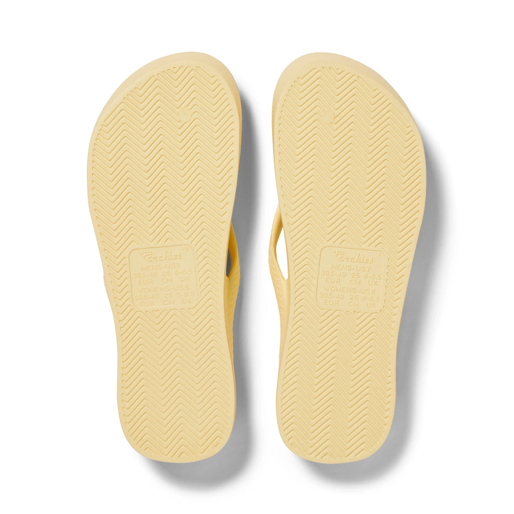 Lemon Arch Support Flip Flops shown from the underside
